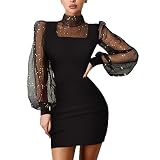 callmo Abendkleid Damen Elegant, Glitzer Kleider Damen Pailletten Partykleid Elegant V-Ausschnitt Winterkleid Abendkleid Langarm Festlich Weihnachtskleid Glänzende Cocktailkleider Club Kleid