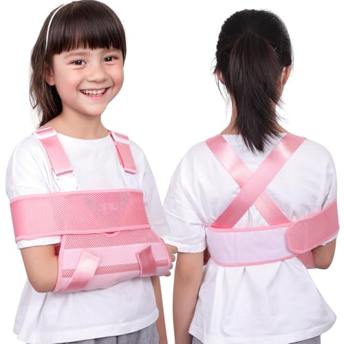 Kids Upper Extremity Sling, Breathable & Comfort Arm Sling Shoulder Immobilizer，Adjustable Arm Sling for Elbow Injury(Pink-XS)