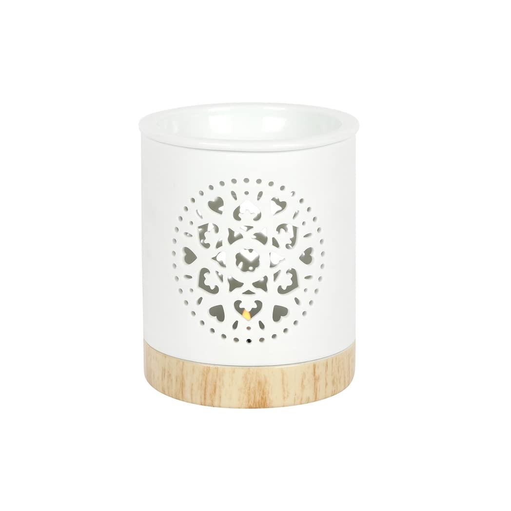 Dashing White Ceramic Manadala Cut Out Oil Burner - 11.5cm x 10.5cm (1 Pc.) - Majestic Design, Premium Material - Ideal for Home & Office Decor