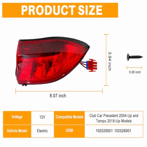 Golf Cart LED TailLights for Club Car Precedent 2004-Up and Tempo 2018-Up