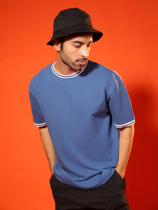Image of SUBTRACT Round Neck Oversized T Shirt for Men | 100% Organic Cotton Oversized Tshirt | Contrast Rib Details & Comfort Fit