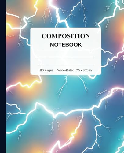 Lightning Bolt Composition Notebook: Wide Ruled Paper for School: 7.5 x 9.25 Inches, 110 Pages, Matte Cover - Perfect for Students, Kids, Teens, and Adults