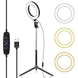 6 Zoll LED Ringlicht mit Stativ Ständer, Dimmbarer Ringleuchte mit 127CM Einstellbarem Stickständer Selfie Livestream Blitzgeräte Beleuchtung für Make-up Fotografie Outdoor Videokamera(3 Lichtmodi)