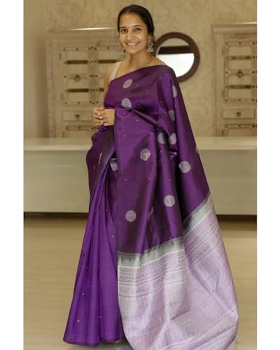 Image of Flosive Women's Fabulous Purple Kanjivaram Sona Chandi Silk Saree With Blouse Piece