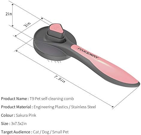 PAKEWAY Cat Brush, Cat Dog Grooming Brush, Kitten Slicker Brush, Pet Self Cleaning Shedding Brush, Massage Combs for Cats and Dogs with Short, Medium & Long Hair (Pink)
