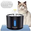 Parner Katzenbrunnen, Trinkbrunnen Wasserspender für Katzen mit Wasserstand Fenster, 2.4L Cat Water Fountain Rostfreier mit 4 Stück Hygienefilter & 1 Silikonmatte für Haustiere mit LED-Licht, Schwarz