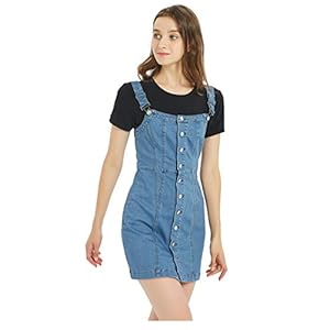 Women’s Button Front Classic Adjustable Strap Overall Denim Skirt Dress www.denim.fit