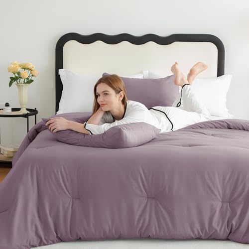CozyLux Oversized Queen Comforter Set Dusty Purple, 3 Pieces 98"x98" Lightweight Down Alternative Quilted Bedding Sets, Grayish Purple All Seasons Solid Comforter with 2 Pillowcases, Soft Bed Set by CozyLux - Image 9