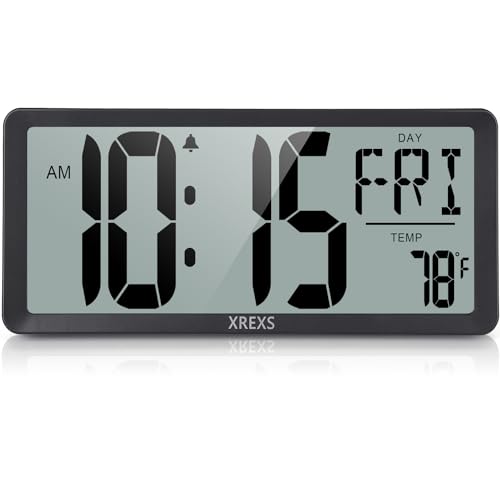 Xrexs Large Digital Wall Clock, Battery Operated Alarm Clocks For Bedroom Home Decor, Count Up & Down Timer, 14.17 Inch Large Lcd Screen With Time/Calendar/Temperature Display cover