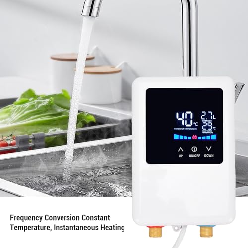 Ejoyous Elektryczny Przepływowy Podgrzewacz Wody 3000W Przepływowy Podgrzewacz Wody Prysznicowy Podblatowy z Wyświetlaczem LCD Temperatury IPX4 Wodoszczelny do (Wtyczka UE 220 V)