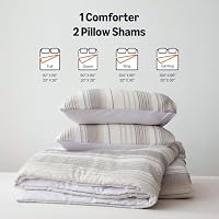 Amazon Basics Comforter Set, 3-Piece Jacquard Comforter and 2 Pillow Shams, All-Season Bedding, Queen, Beige Striped — image 4