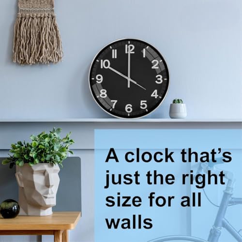 Image of TEKCOOL Digital Wall Clock 12 inch Silent Quartz Decorative Non-Ticking Classic Clock Battery Operated Round Easy to Read for Room /Home /Kitchen /Bedroom /Office /School (Black Silver)'