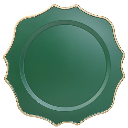 Omuriko Set of 12 Green Chargers for Dinner Plates, 13 Inch Scalloped Plastic Decorative Table Charge Service Plates for Wedding, Holiday, Thanksgivng, Christmas by Omuriko - Used condition - US$23.18