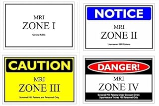 MRI Radiation Safety Signs (Set of 4) - Zone I, Zone II, Zone III & Zone IV, USA Made