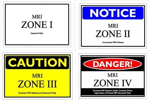 MRI Radiation Safety Signs (Set of 4) - Zone I, Zone II, Zone III & Zone IV, USA Made