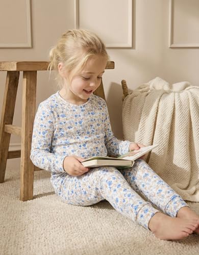 moimoln Flower Soft Cotton Modal Baby Toddler Girls Snug fit Pjs Daily Long Sleepwear Fla Blue 8