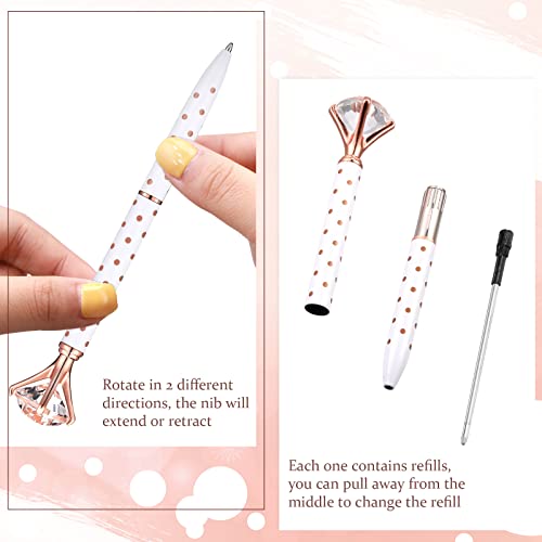 50 Pcs Bulk Diamond Pens With Crystal Bridal Shower Pens Metal Bling Pens With Black Ink Cute Ballpoint Pens Beautiful Wedding Pens For Bridal Shower Party Office School (White With Rose Gold Dots) #TOP2