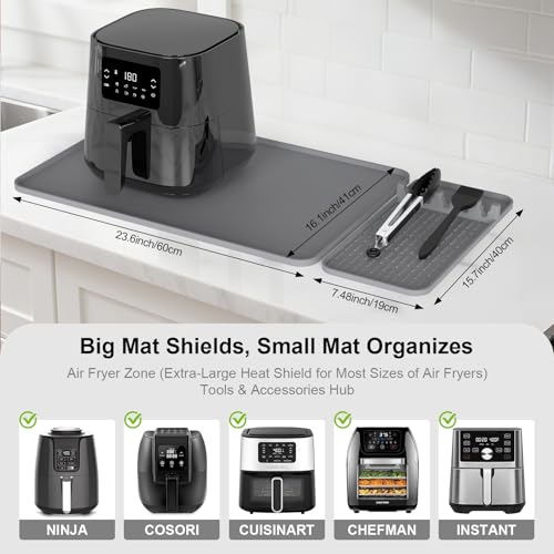 Image of Silicone Heat Resistant Mats for Countertop,24x16 Inch Air Fryer Mat with Kitchen Accessories Holder Pad for Microwave /Oven,Compatible with Ninja /Cosori /Chefman /Toshiba,Kitchen Countertop Protector