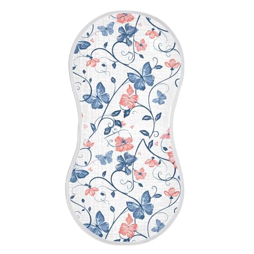 Baby Burp Cloths, Soft Absorbent Burping Cloths for Babies, Cotton Milk Spit Up Rags, Large Size for Newborns, Baby Boys and Girls (Butterfly Flower Print)