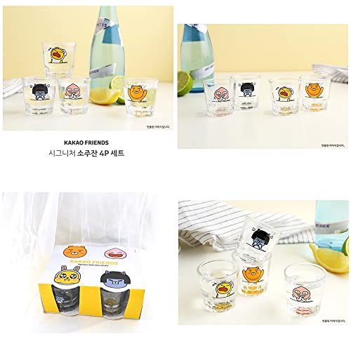 Kakao Ryan Signature Soju Glass 소주 소주잔 Korean Soju Alcohol Shot Glasses Glassware Set Of 4 Apeach Neo Muzi #TOP7