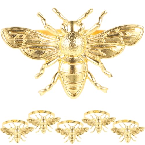 ABOOFAN Ensemble De 6 Ronds De Serviette Abeille Dorés Accessoires Créatifs pour Décoration De Table Mariage Réception Cuisine Maison