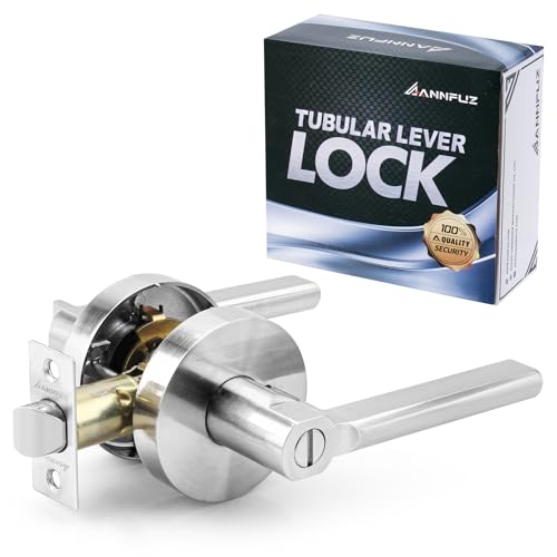 Image of ANNFUZ Round Privacy Keyless Door Handle Lock Without Key,Interior Door Lever Set,Heavy Duty Door Knob Hardware,Reversible for Left or Right Side,Perfert for Indoor Bedroom/Bathroom(Brushed Nickel)