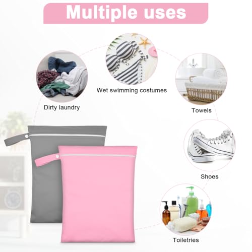Miniatura 5 de Aoosa 2pcs Bolsa Impermeable Piscina, 30x40cm,Reutilizable Bolsa De Ropa Sucia,Laundry Bag Con Asa Y Cremallera,Bolsas Húmeda Seca Para Hogar, Piscina, Playa, Natación, Viaje Gris Rosa