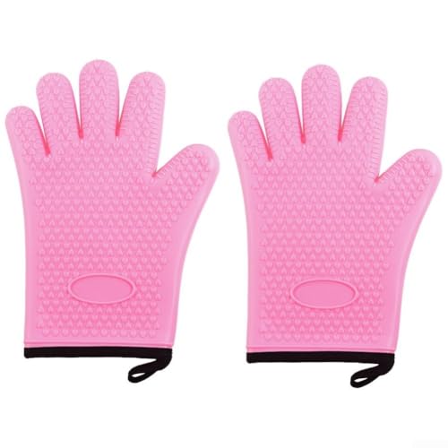 Guantes de cocina resistentes al calor, material de silicona antideslizante para un manejo más seguro de artículos calientes (rosa)