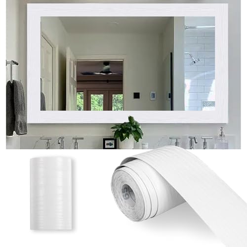 Alened 10M White Mirror Border Peel and Stick Wood Grain Wallpaper Border