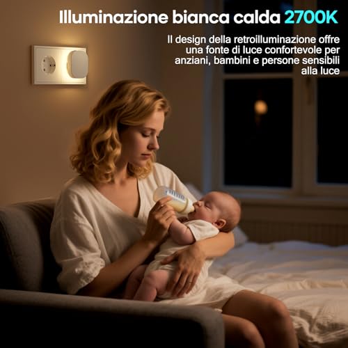 Suright 2 Pezz Luce Notturna Bambini, Luce Notturna da Presa con Sensore Movimento e Crepuscolare, Luminosità Regolabili, AUTO/ON/OFF, 2700K Lampada Notturna per Cameretta, Corridoio, Bagno e Cucina