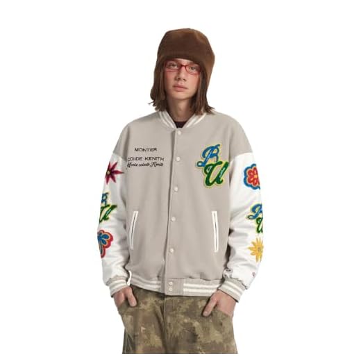 Silent Vortex Jaqueta masculina universitária com letras coloridas, estampadas, beisebol, bomber, vintage, streetwear, Multicolorido, P