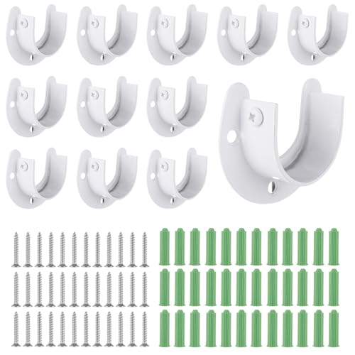 ABuff 12 Pack Stainless Steel Closet Rod Bracket 1-1/2" Diameter Heavy Duty Closet Rod Support U Shaped Closet Pole Sockets Opening Flange Rod Bracket for Closet, Shower Curtain