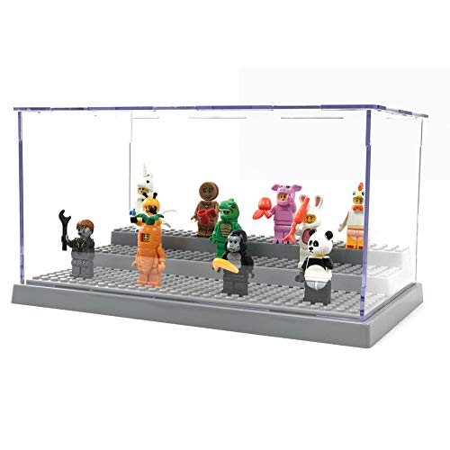 MIMIEYES Acryl Schaukasten Vitrine für Minifiguren Perspex Staubbeweis Show Fall Base 3 Schritte (Grau) – Bild 3