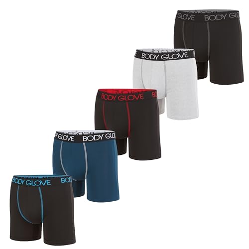 Body Glove Men's X-Large Boxer Briefs, 5-Pack, Moisture Wicking Performance Underwear for Athletic, Fitness-Conscious Adults