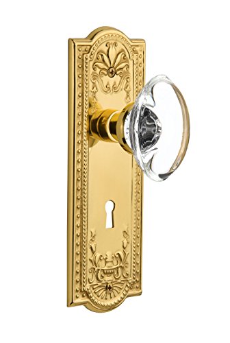 Nostalgic Warehouse Meadows Plate with Keyhole Oval Clear Crystal Glass Knob, Mortise, Unlacquered Brass