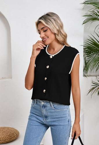 Pink Queen Women's Sweater Vest 2025 Sleeveless Tank Tops Casual Crewneck Button Down Fashion Knitted Vest Cardigans2