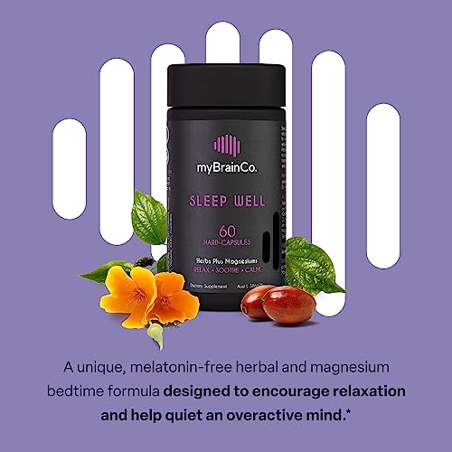 Mybrainco. Sleep Well - Calming Herbal Supplement With Magnesium Complex, Kava, & Poppy For Body-Mind Relaxation - Supports Rest Quality & Aids Overactive Mind (60 Capsules) #TOP1