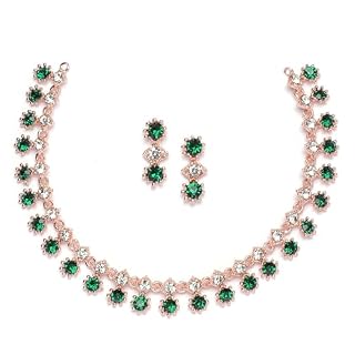 ZENEME Rose Gold-Plated American Diamond Studded Star Shaped Necklace With Earrings Jewellery Set For Girls and Women (Green)