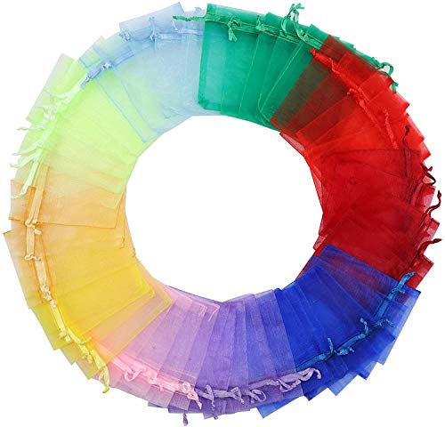 YKKJ 50PCS Organza Gift Bags,Jewelry Pouches, Wedding Favour Bags with Drawstring (10 CM * 15CM ),Used as candy Pouches Jewelry ,Christmas Favor Gift Bags(Multicolor