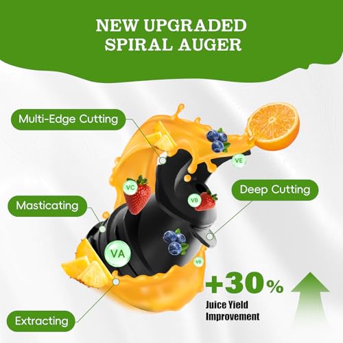 Cold Press Juicer, Juicer Machines with 4.35'' Wide Feed Chute, Stainless Steel Masticating Juicers Easy to Clean, Ergonomic Operational Panel Design, High Juice Yield, Platinum Color Knob - Image 4