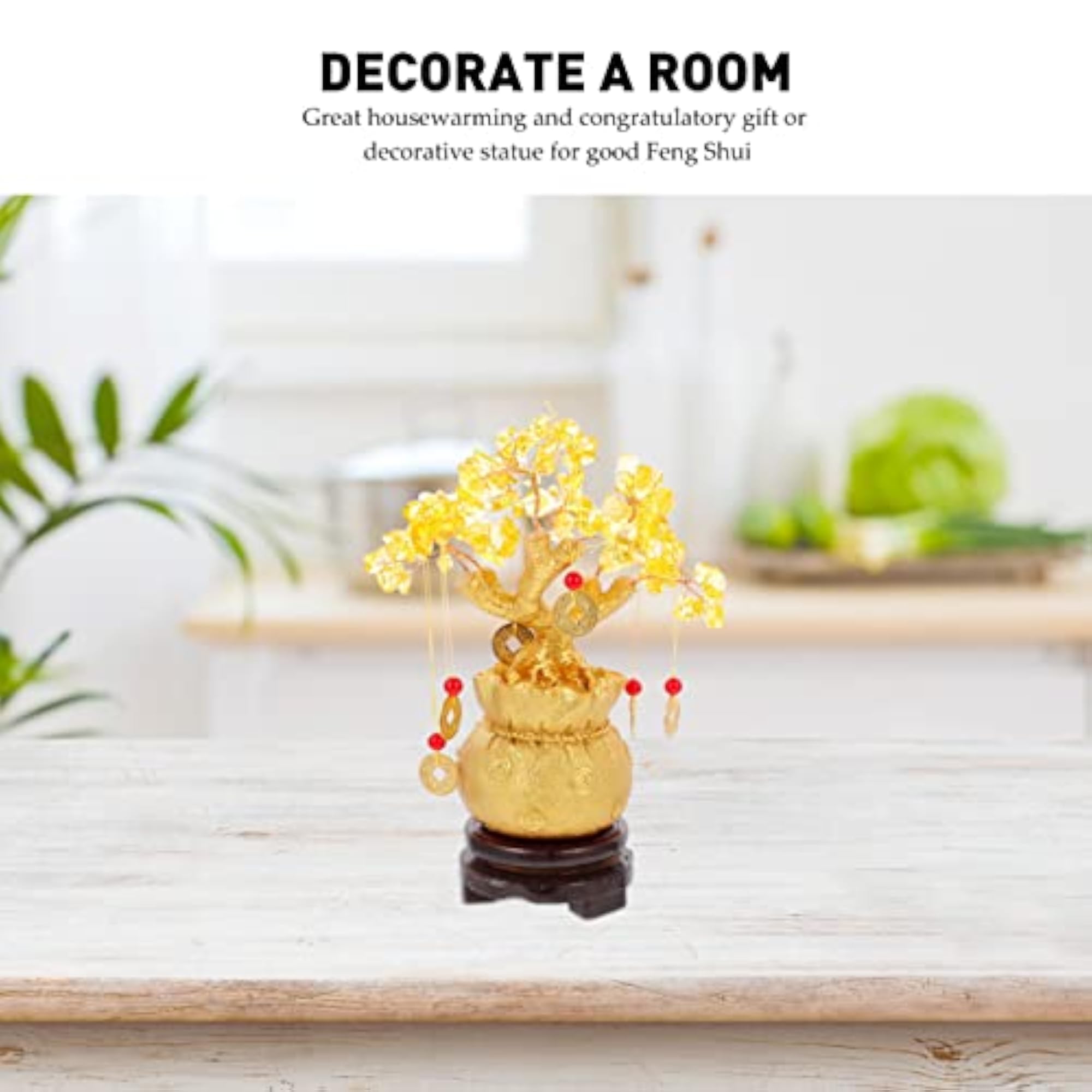 19cm Natural Citrine Crystal Money Tree with Coins for Good Luck