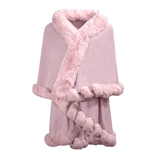 ZLYC Damen Winter Faux Fur Poncho Warm Strick Kunstpelz Cape Cardigan (Normal hellrosa) Einheitsgröße