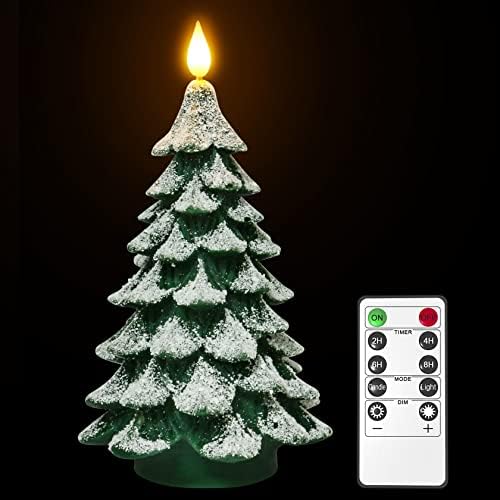 Yme Christmas Tree Flameless Candle with Remote and Timer, Real Wax LED Pine Tree Candle Battery Operated with Flickering/Steady Light 2/4/6/8H Timer for Winter Christmas Decoration Gifts