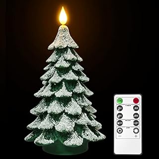Yme Christmas Tree Flameless Candle with Remote and Timer, Real Wax LED Pine Tree Candle Battery Operated with Flickering/Steady Light 2/4/6/8H Timer for Winter Christmas Decoration Gifts