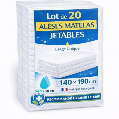 SANYGIENE | Alèse Matelas Jetable 140X190 cm | Lot de 20 Alèses Elastiques | Non Lavable | Hygiène Literie Médical - Tourisme - Location Saisonnière |...
