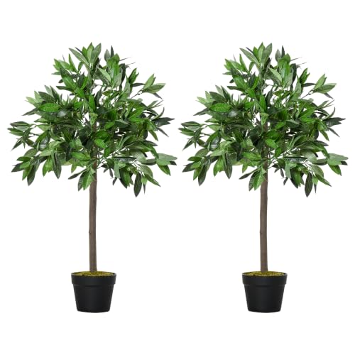 Outsunny Lot de 2 Lauriers Artificiels Topiaires 0,90H m - Noir Vert
