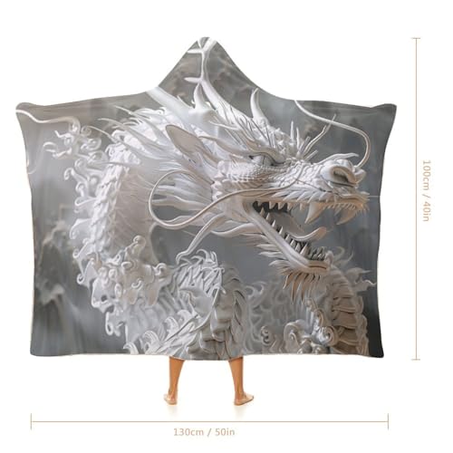 Cape à capuche imprimée style dragon blanc plaid de voyage