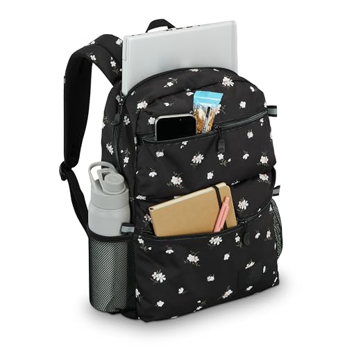 High Sierra Everclass Backpack - Travel or Work Laptop Bookbag with 360° Reflectivity, Dual Water Bottle Pockets & Fits Laptops Up To 15.6”, One Size, Floral Black