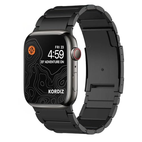 KORDIZ Titanium Watch Band T01 (Max) - Fits Apple Watch ULTRA & ULTRA 2 (49mm) - Adjustable Titanium Apple Watch Band with Secure Clasp - Premium Color Matching Band with Comfortable grip - Replacement Wristbands for iWatch (T01 Max | 42/44/45mm | Black)