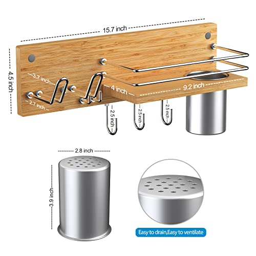 Roledes Bamboo Hair Dryer Holder Wall Mounted And White Bathroom Countertop Organizer #TOP2